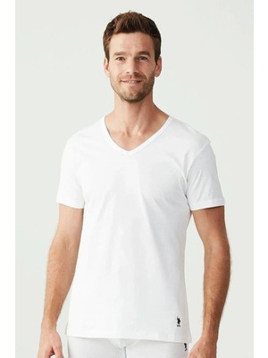 Erkek Battal Beden V Yaka Kısa Kollu %100 Pamuklu 2'li Paket Tshirt Atlet 90001