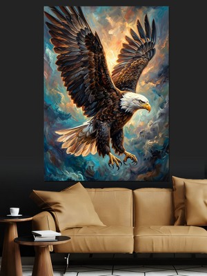 Tablomega Uçan Görkemli Beyaz Başlı Kartal Dekoratif Kanvas - Mdf Ahşap Tablo