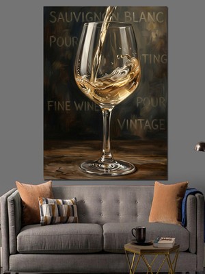 Tablomega Şarap Kadehi ve Şişe Natürmort Dekoratif Kanvas - Mdf Ahşap Tablo