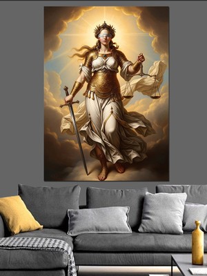 Tablomega Elinde Kılıç Tutan Adalet Tanrıçası Dekoratif Kanvas - Mdf Ahşap Tablo