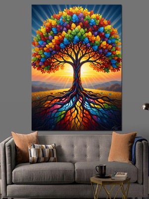 Tablomega Renkli Balonlardan Oluşan Hayat Ağacı Dekoratif Kanvas - Mdf Ahşap Tablo