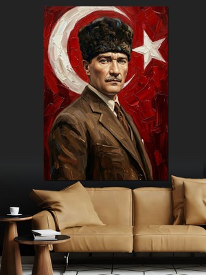 Artmeg Kalpaklı Atatürk Portresi Dekoratif Kanvas - Mdf Ahşap Tablo