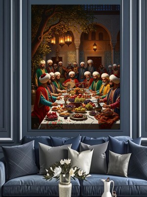 Artmeg Osmanlı Meclisi Ziyafet Sofrası Tablosu Dekoratif Kanvas - Mdf Ahşap Tablo