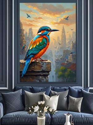 Artmeg Taş Üzerinde Renkli Yalıçapkını Kuşu Dekoratif Kanvas - Mdf Ahşap Tablo