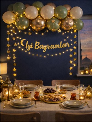 Pairla “3 Metre Led”, “iyi Bayramlar” Ramazan Süslemesi, Ramazan Hediyesi, Ramazan Bayramı Oda Mekan Süsleme Banner