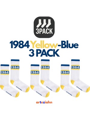 Arteziahn Since 1984 3pack - Beyaz-Mavi-Sarı 3'lü Unisex Spor & Lifestyle Havlu Taban Çorap Seti