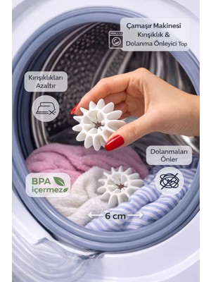 Genel 2 Adet Çamaşır Makinesi Kırışıklık Önleyici Top 6 cm – Dolanma Engelleyici Esnek Yapı
