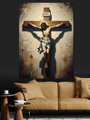 Tablomega Çarmıhta Isa Mesih Dramatik Tablo Dekoratif Kanvas - Mdf Ahşap Tablo