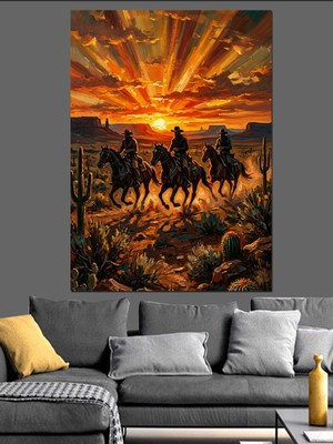 Tablomega Gün Batımında Atlı Süvari Birliği Dekoratif Kanvas - Mdf Ahşap Tablo