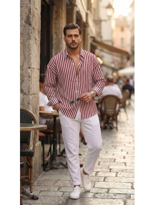 Marsilyan- Erkek Dikey Çizgili Yarım Oversize Gömlek
