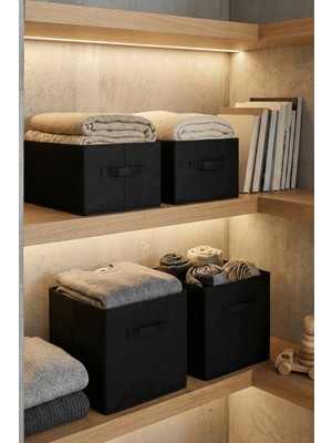 HomyJRs Homyjr’s Kapaksız Kumaş Saklama Kutusu Organizer - Raf Içi Dolap Düzenleyici Kutu (Siyah)