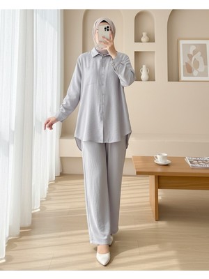 Modamorfo Arkası Uzun Düğmeli Poplin Gömlek -Açık Gri