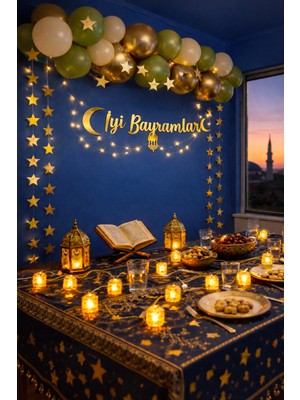 Pairla “3 Metre Led”, “iyi Bayramlar” Ramazan Süslemesi, Ramazan Hediyesi, Ramazan Bayramı Oda Mekan Süsleme Banner