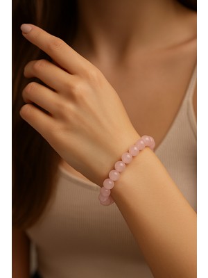 Genel Doğal Pembe Kuvars Taşı Bileklik – Pozitif Enerji ve Şık Tasarım