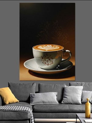 Tablomega Bol Köpüklü Sanatsal Kahve Fincanı Dekoratif Kanvas - Mdf Ahşap Tablo