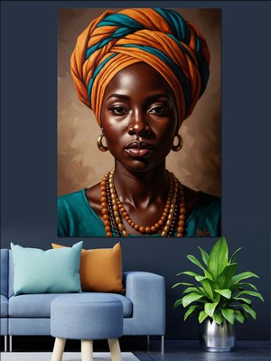Tablomega Etnik Takılı Şık Afrikalı Kadın Dekoratif Kanvas - Mdf Ahşap Tablo