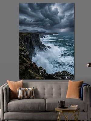 Artmeg Fırtınalı Deniz ve Kayalıklar Tablosu Kanvas 70x100 cm Renkli Manzara Dekoratif