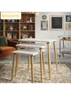 Fanus Serisi 3'lü Zigon Sehpa Altın Renk Ayaklı