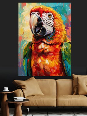 Tablomega Renk Patlamalı Sanatsal Papağan Portresi Dekoratif Kanvas - Mdf Ahşap Tablo