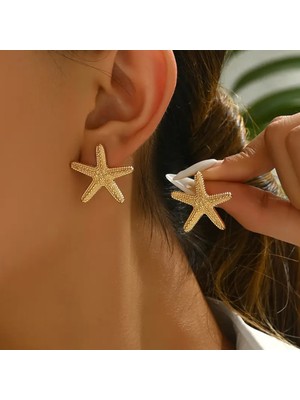 Genel Altın Renk Deniz Yıldızı Küpe – Bohem Tarzı Zarif ve Şık Tasarım