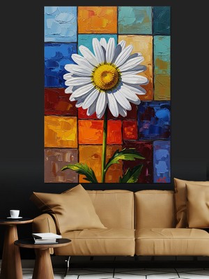 Tablomega Modern Renkli Cam Arkasında Papatya Dekoratif Kanvas - Mdf Ahşap Tablo