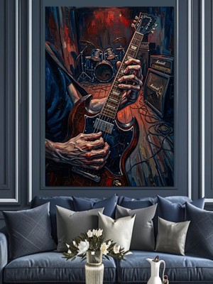 Artmeg Elektro Gitar Çalan Sanatçı Portresi Dekoratif Kanvas - Mdf Ahşap Tablo
