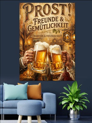 Tablomega Prost Almanca Bira Motto Tablosu Dekoratif Kanvas - Mdf Ahşap Tablo