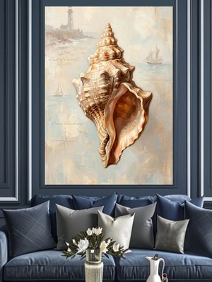 Tablomega Eskiz Plan Üzerinde Deniz Kabuğu Dekoratif Kanvas - Mdf Ahşap Tablo