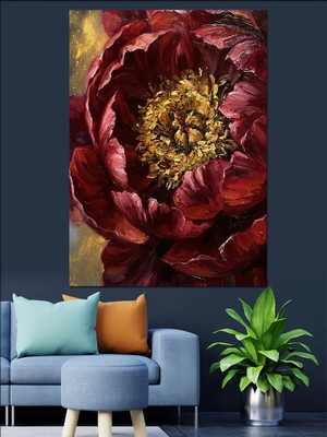 Tablomega Yakın Çekim Bordo Şakayık Çiçeği Dekoratif Kanvas - Mdf Ahşap Tablo