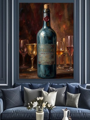 Tablomega Mahzen Raflarında Şarap Şişesi Tasarımı Dekoratif Kanvas - Mdf Ahşap Tablo