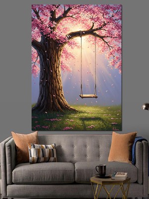 Tablomega Bahar Dalları Altında Boş Salıncak Dekoratif Kanvas - Mdf Ahşap Tablo