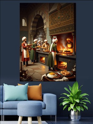 Tablomega Osmanlı Mutfağında Yemek Pişiren Aşçılar Dekoratif Kanvas - Mdf Ahşap Tablo