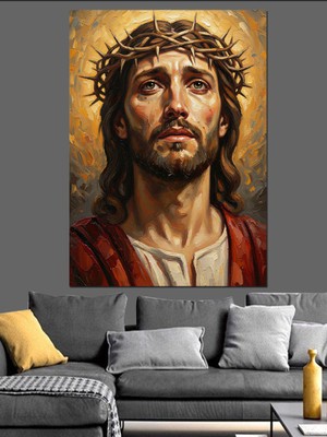 Tablomega Dikenli Taçlı Hz Isa Portresi Dekoratif Kanvas - Mdf Ahşap Tablo