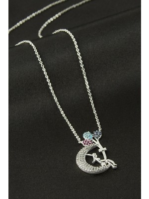 Zero Land Drnds Balonlu Kız Çocuk Zirkon Taşlı Kolye - Gümüş Rengi