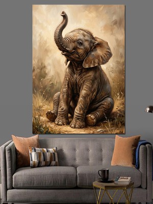 Tablomega Toprak Tonlarında Yavru Fil Portresi Dekoratif Kanvas - Mdf Ahşap Tablo