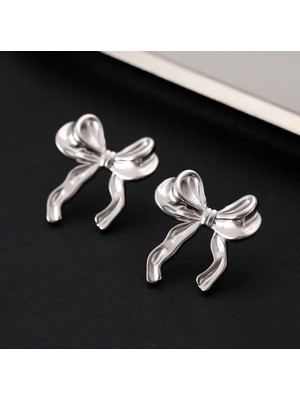 Genel Gümüş Renk Şık Fiyonk Küpe - Paslanmaz Çelik, Zarif ve Modern Tasarım