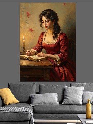 Tablomega Mum Işığında Yazı Yazan Kadın Dekoratif Kanvas - Mdf Ahşap Tablo