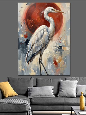 Tablomega Gün Batımında Kırmızı Güneş ve Kuş Dekoratif Kanvas - Mdf Ahşap Tablo