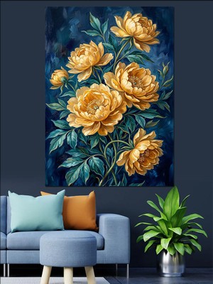 Tablomega Karanlık Fonda Sarı Şakayık Çiçekleri Dekoratif Kanvas - Mdf Ahşap Tablo