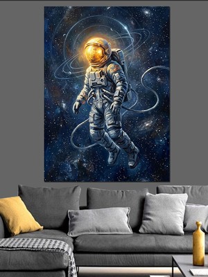 Tablomega Yıldızlı Uzayda Süzülen Parlayan Astronot Dekoratif Kanvas - Mdf Ahşap Tablo