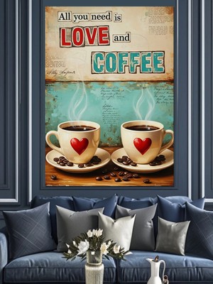 Tablomega Love And Coffee Iki Fincan Kahve Dekoratif Kanvas - Mdf Ahşap Tablo