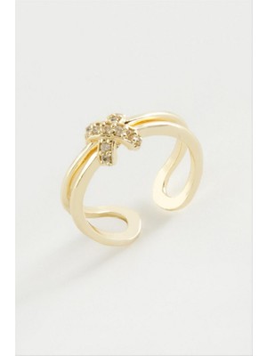 Zero Land Drnds Çarpı Zirkon Taşlı Yüzük - Gümüş Rengi