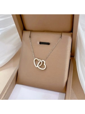 Genel Paslanmaz Çelik Iç Içe Kalp Kolye - Sevgiyi Yansıtan Zarif Tasarım