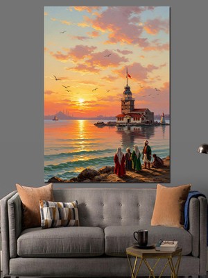 Artmeg Kız Kulesi Gün Batımı Tablosu Dekoratif Kanvas - Mdf Ahşap Tablo