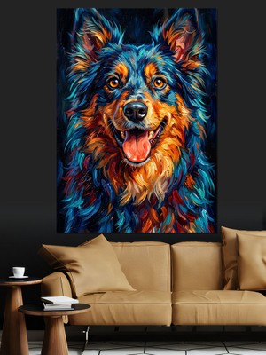 Tablomega Çok Renkli Sanatsal Köpek Portresi Dekoratif Kanvas - Mdf Ahşap Tablo