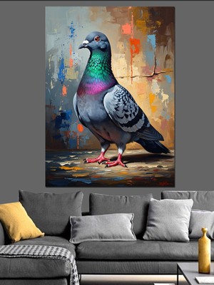 Tablomega Renk Sıçratmalı Sanatsal Güvercin Portresi Dekoratif Kanvas - Mdf Ahşap Tablo