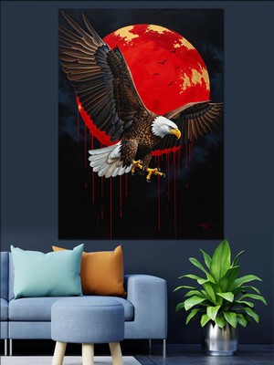 Tablomega Kanatlı Kartal ve Kırmızı Ay Dekoratif Kanvas - Mdf Ahşap Tablo
