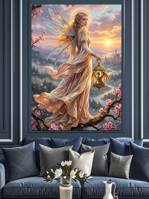 Tablomega Çiçekli Bahçede Masalsı Peri Kızı Dekoratif Kanvas - Mdf Ahşap Tablo