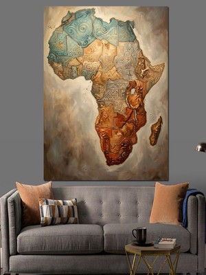 Artmeg Afrika Kıtası Toprak Dokulu Harita Dekoratif Kanvas - Mdf Ahşap Tablo