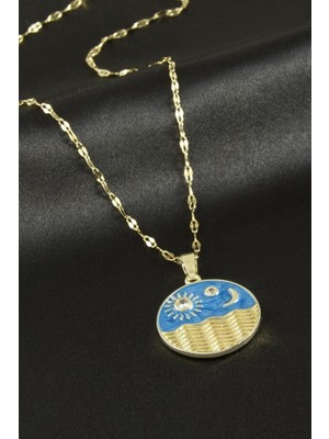 Zero Land Drnds Deniz Manzaralı Lüks Çelik Kolye - Sarı